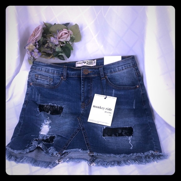 Dresses & Skirts - Monkey ride Denim jeans mini skirt Cut-off Blue Size Medium